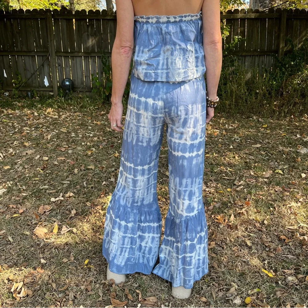 Japna strapless tie dyed wide leg romper / jumpsuit. - Picture 4 of 7